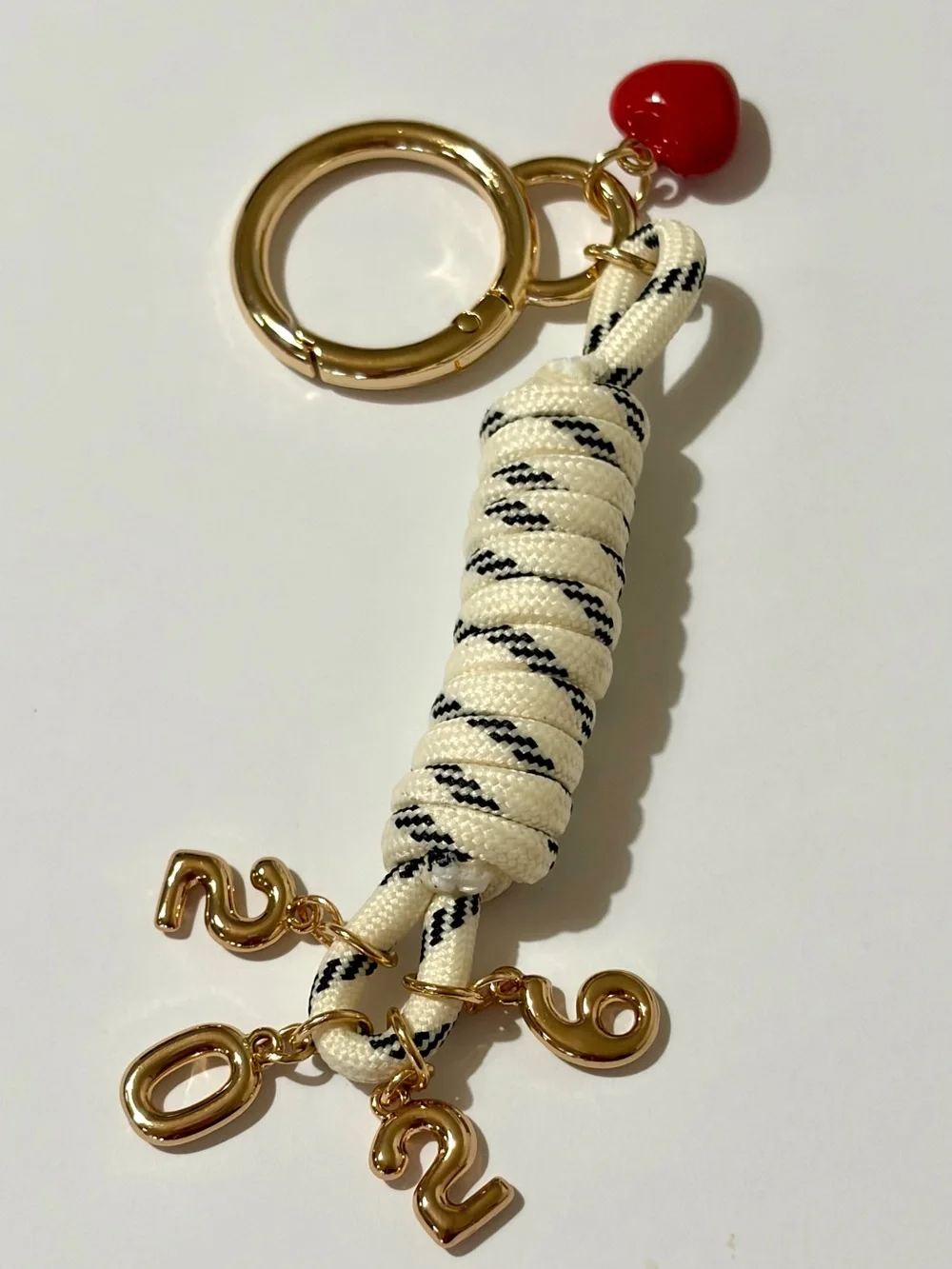 Grad Bubble Letter Bag/Key Charm In Gold And Red Enamel